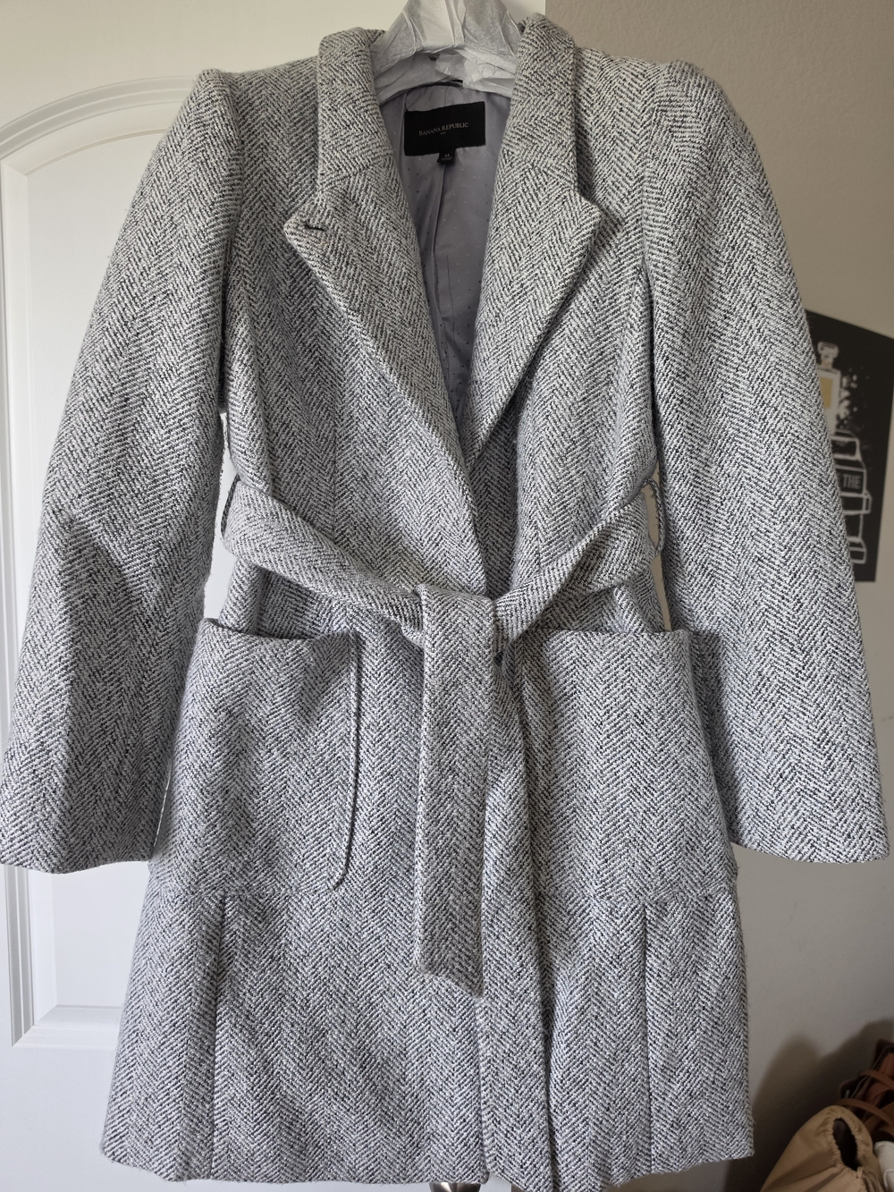 Banana Republic Herringbone Belted Coat - Gray Medium